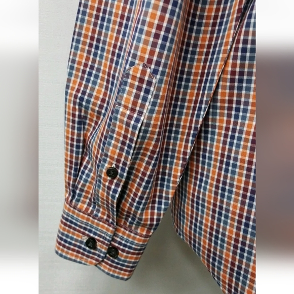 Egara Mens Warehouse XXL Button Dress Shirt Non-Iron Fall Colors Orange Blue - Picture 5 of 11